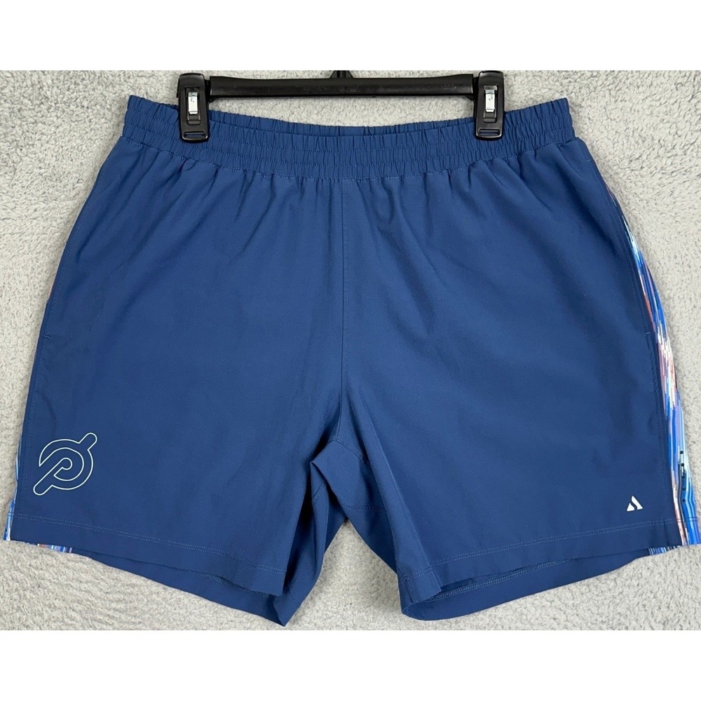 Solfire Peloton Shorts Mens Large Blue Lined Athletic Running Stretch Waist Logo